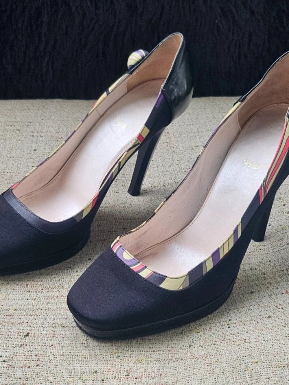 Emilio Pucci Women Heel Sandal Pump Black Satin Shoe Size 37.5 Made in Italy - Picture 6 of 12
